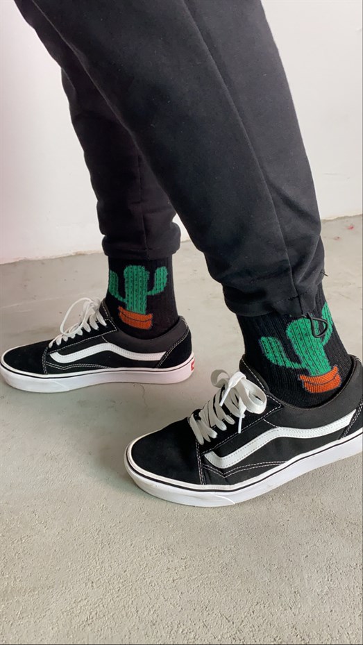 Siyah Kaktüs Desenli Çorap