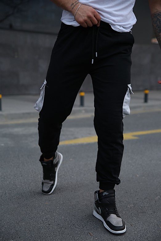 Erkek Siyah Yandan Körüklü Kelepçe Paça Jogger