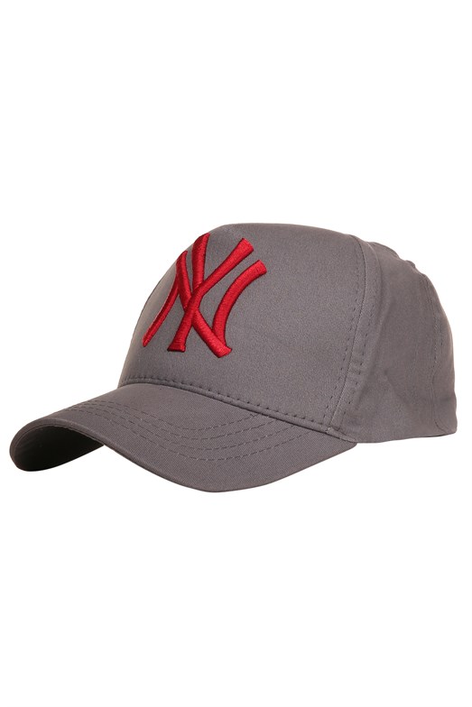 Gri Kırmızı NY Desenli Şapka