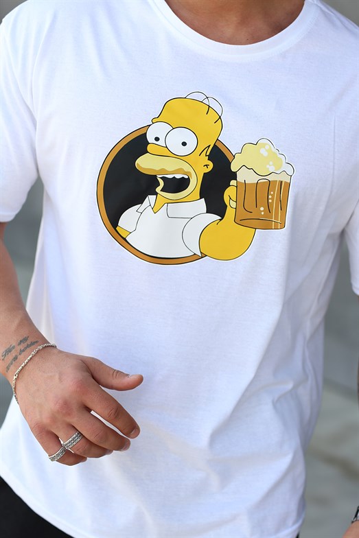 T-SHİRTBeyaz Simpson Baskılı Oversize T-shirt