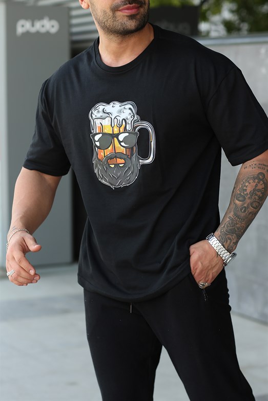 Siyah Yüzlü Barbak Baskılı Oversize T-shirt